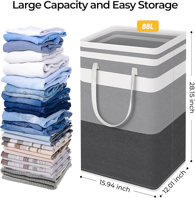 HomeHacks 2 Pack Large Laundry Baskets, Waterproof, Freestanding Laundry Hampers - Image 4