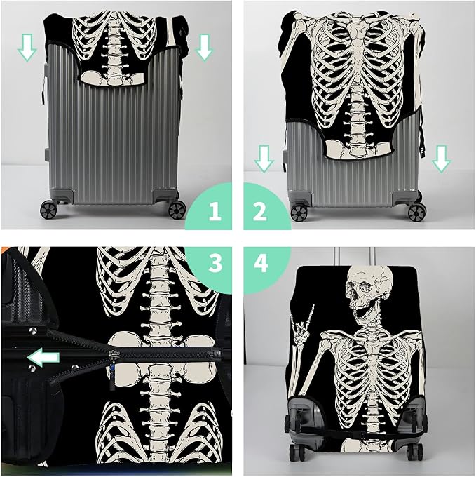 Luggage Cover Suitcase Protector Plus 1 Luggage Tag, Rock Skull Travel Suitcase - Image 7