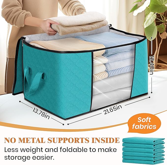 Fab totes 4 Pack Clothes Storage, Foldable Thick Fabric Blanket Storage Bags - Image 2