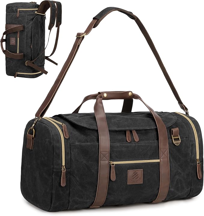60L Duffle Bag for Men, Nomad Waxed Canvas Travel Duffel Bag Vintage Genuine by DensataTravelBag
