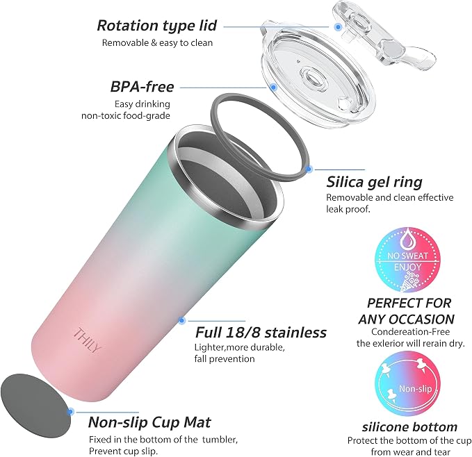 THILY Stainless Steel Vacuum Insulated Tumbler Travel Mug 26 oz Coffee Cup - Image 4