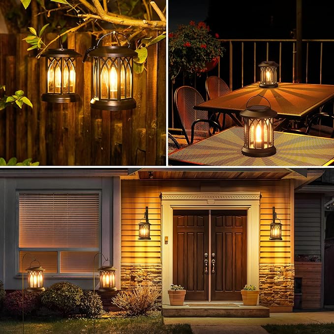 WdtPro Solar Lanterns Outdoor Hanging 4 Pack, Upgraded Bright Waterproof Lantern - Image 7