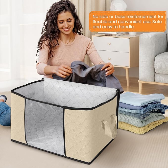 Fab totes 3 Pack Clothes Storage, Foldable Thick Fabric Blanket Storage Bags - Image 3