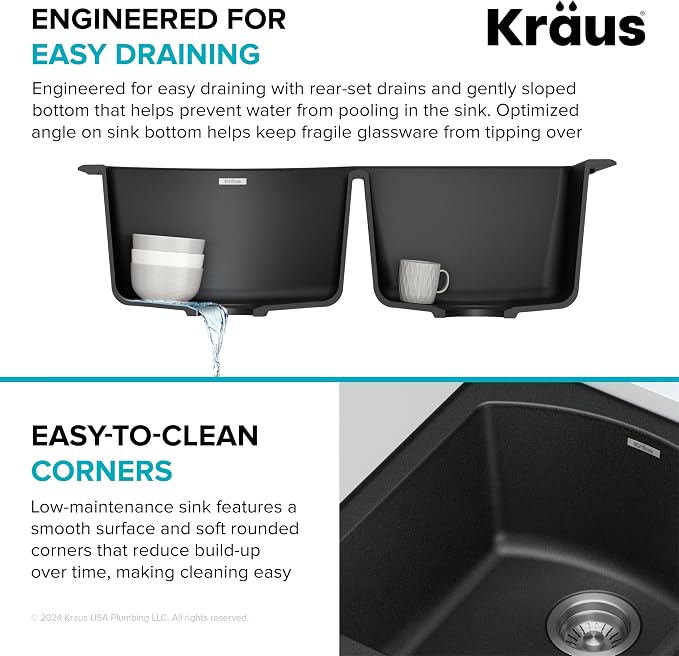 KRAUS Forteza 33-inch Drop In/Undermount 60/40 Double Bowl Granite Kitchen Sink - Image 10