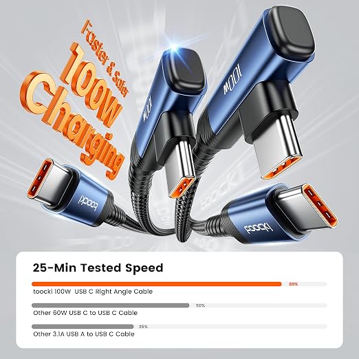 USB C Cable 100W Right Angle Fast Charging Cord, Nylon Braided USB 2.0 Cable - Image 2