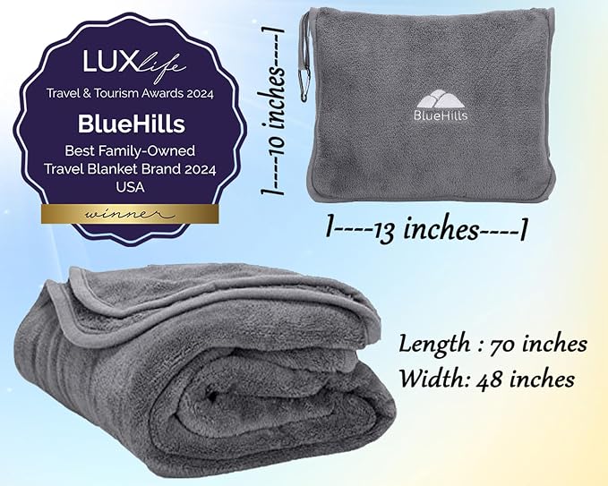 BlueHills Premium Soft Long Travel Blanket Pillow - Image 3