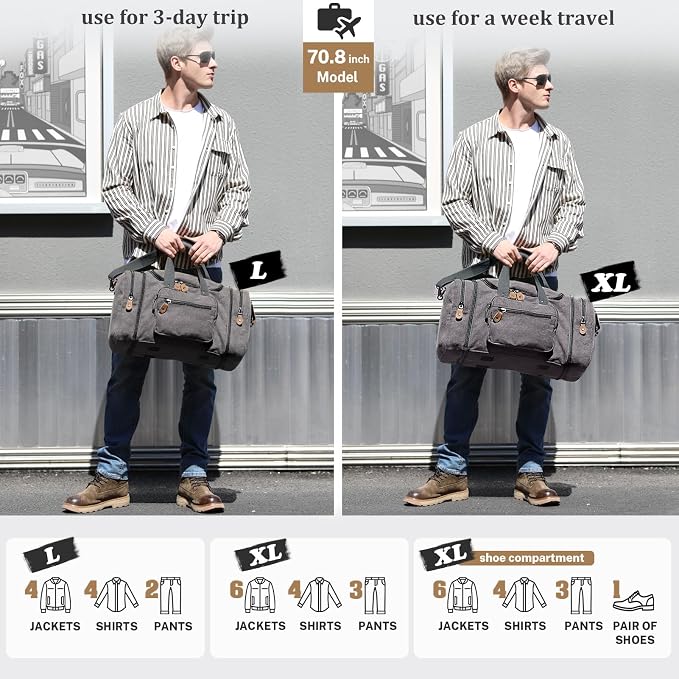 Gonex Canvas Duffle Bag for Travel 50L Expandable Duffel Weekend Overnight Bag - Image 6
