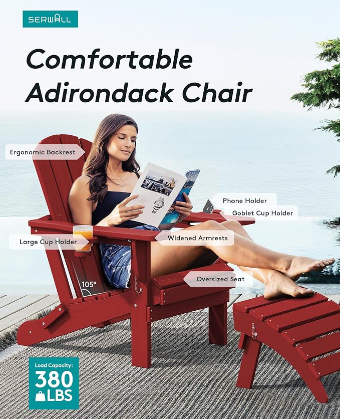 SERWALL Adirondack Chair with Cup Holders - Image 4