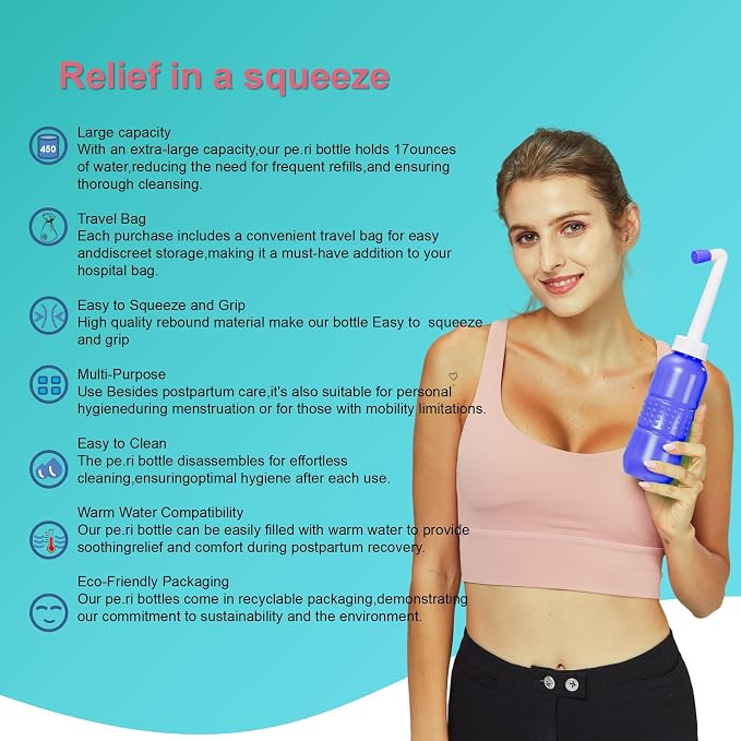 2PCS Blue+Green Peri Bottle for Postpartum Essentials, Feminine Care - 15oz - Image 2