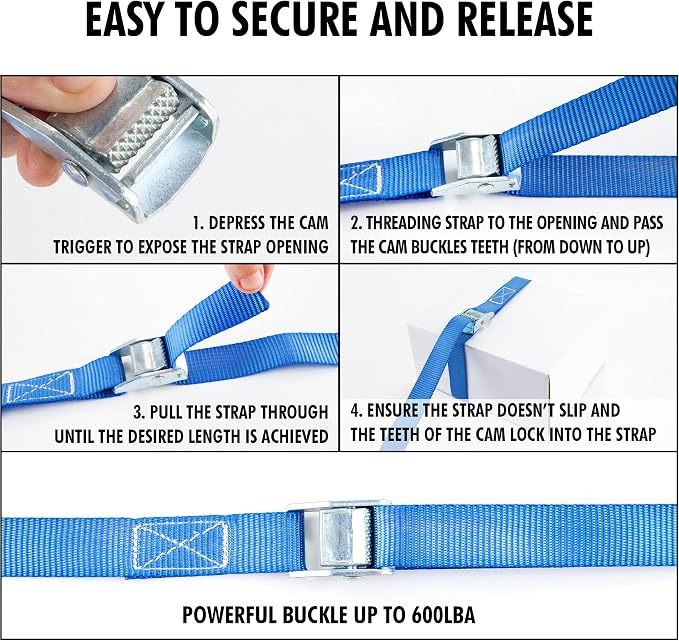 Cartman 1" x 12' Lashing Straps Cargo Tie-Down Strap Up to 600lbs, 6pk in Carry - Image 4