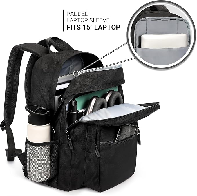 ZORFIN 26L Black Backpack for College, and Travel: Water Resistant Bookbag - Image 4