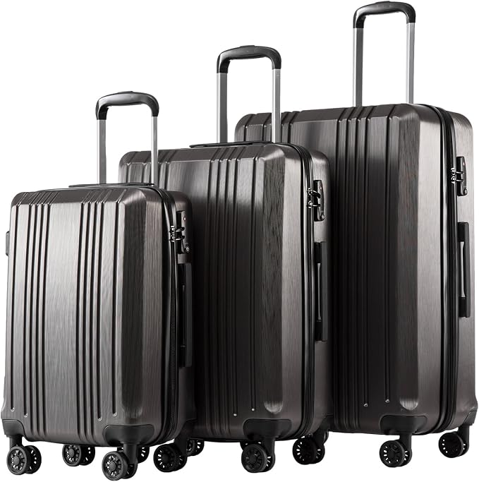 Coolife Luggage Expandable Suitcase PC+ABS 3 Piece Set by COOLIFE
