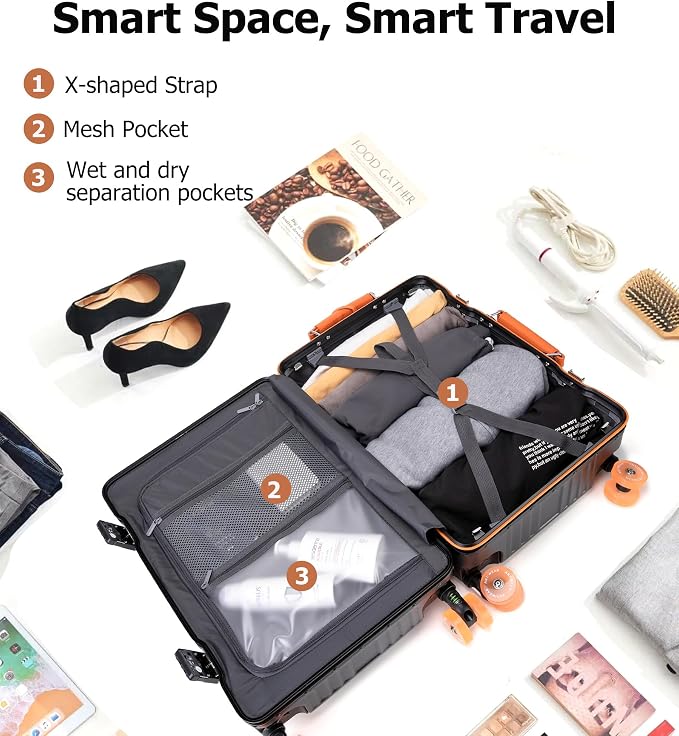 feilario 24in Aluminum Frame Wide Handle Hard Shell Carry On Suitcase - Image 5