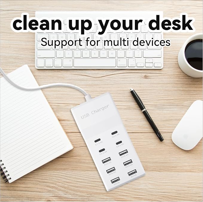 USB Charging Station, 10 Ports Family-Sized USB C Charger Block, USB Power Strip - Image 7