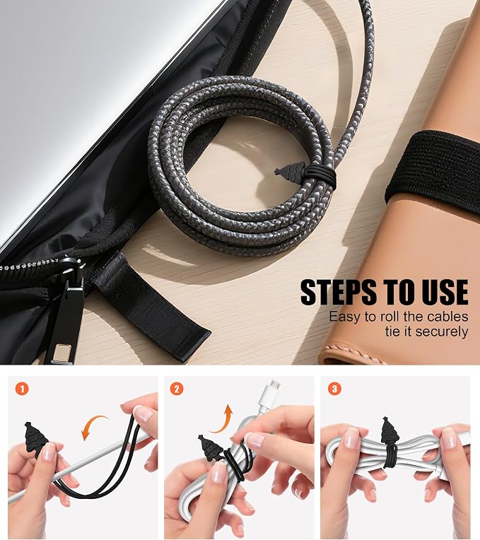 Nearockle 24Pcs Silicone Cable Ties Cord Organizer, 4.5" Reusable Cute - Image 4