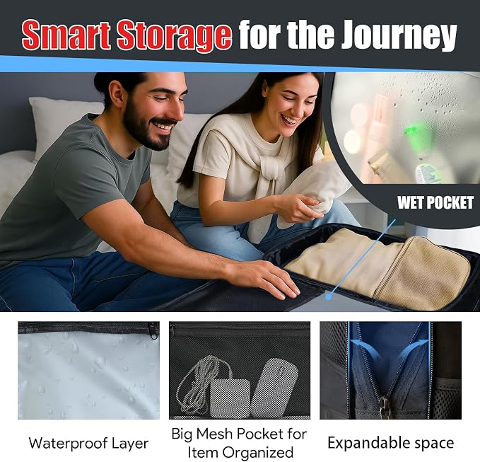 55L Extra Large Travel Backpack, Expandable 50L - 60L Carry On Backpack - Image 7