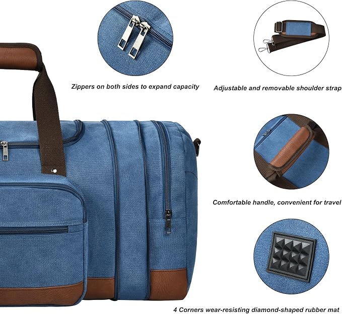 Litvyak Duffle Bag for Travel, Large 60L Canvas Travel Duffel Bags Overnight - Image 5