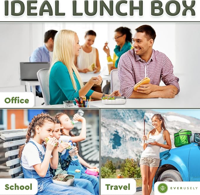 Everusely - Bento Box - Sage, 27oz / 0.8 L - Stainless Steel Lunch Box - 3 - Image 6