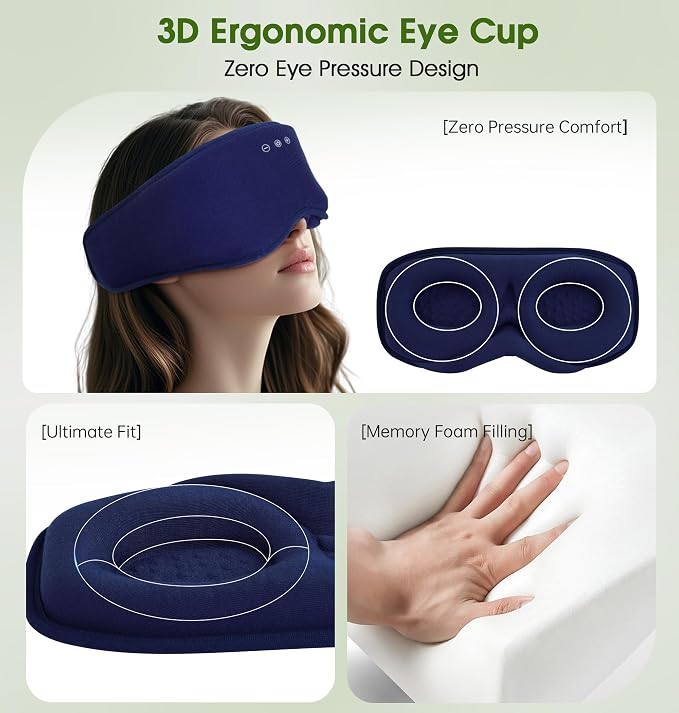 LC-dolida Bamboo Cotton Bluetooth Sleep Mask, 2 in 1 3D Soft Sleep Mask - Image 7