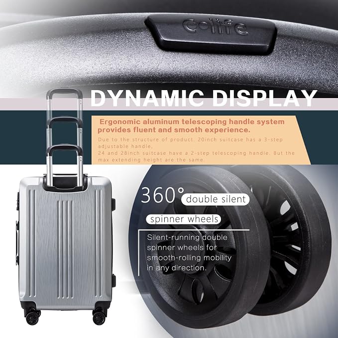 Coolife Luggage Expandable Suitcase PC+ABS 3 Piece Set - Image 4
