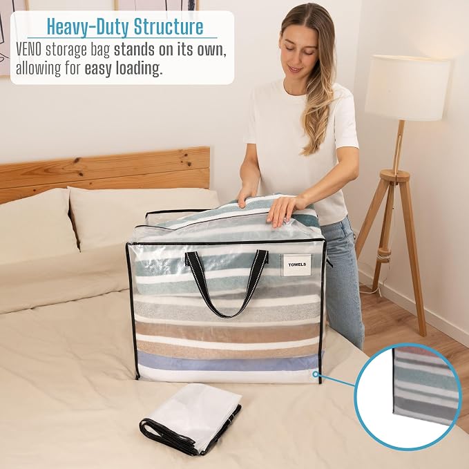 VENO 4 Pack Heavy Duty Moving Bags, Storage Bags, Packing Supplies, Top Zipper - Image 2
