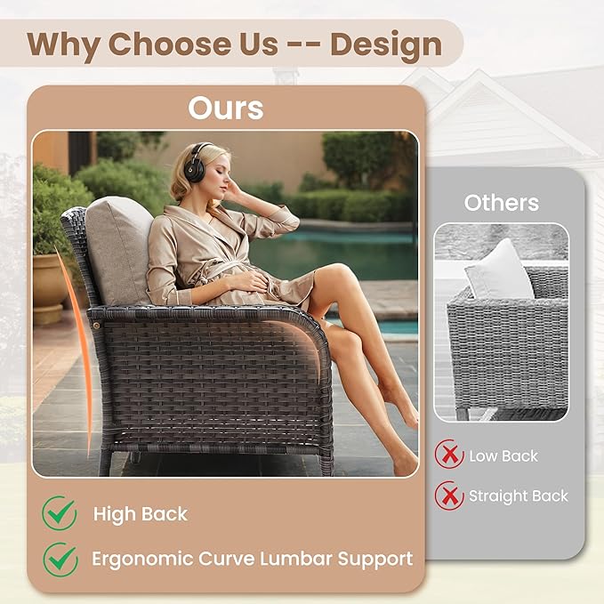HOOOWOOO Patio Furniture Set, 6 Pieces Outdoor Conversation Set, All Weather - Image 2
