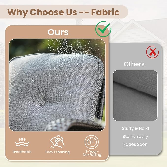 HOOOWOOO Patio Furniture Set, 3 Pieces Outdoor Conversation Set, All Weather - Image 5