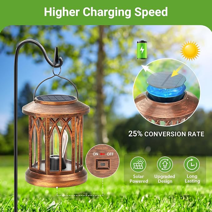WdtPro Solar Lanterns Outdoor Hanging 2 Pack, Upgraded Bright Solar Lantern - Image 4