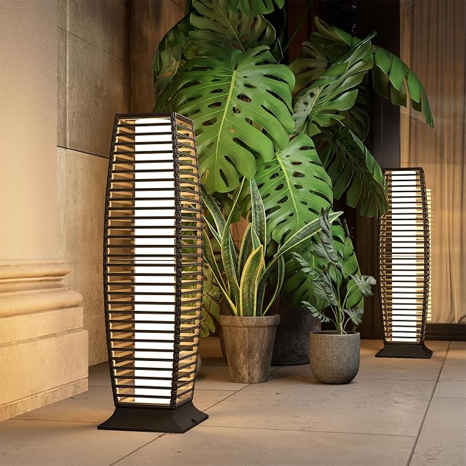 Grand patio 2-Piece Outdoor Floor Lamp Solar Powered Lantern Waterproof Wicker - Image 10