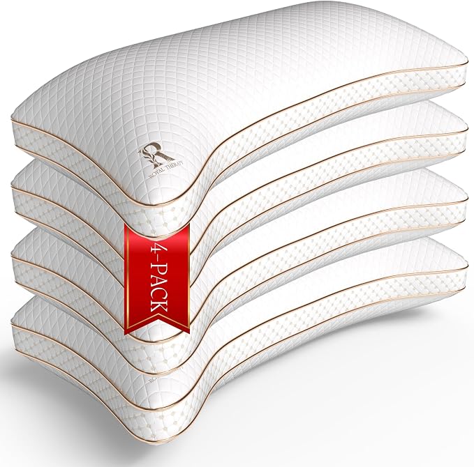 Royal Therapy King 4-Pack Memory Foam Pillow, Adjustable Shredded Odor-Free by ROYALTHERAPY
