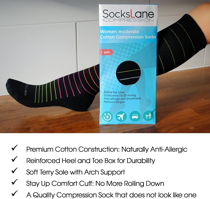 Cotton Compression Socks for Women & Men. 15-20 mmHg Support Knee-High Nude - Image 7