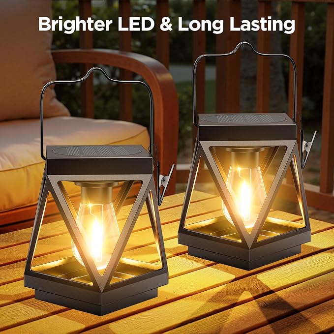 KOOPER 4 Pack Solar Lanterns Outdoor Waterproof, Upgraded Black Metal Hanging - Image 3