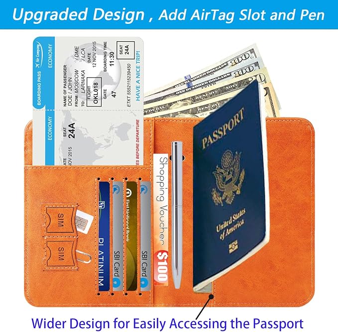 Airtag Passport Holder Cover Wallet Travel Essentials RFID Blocking Leather - Image 3