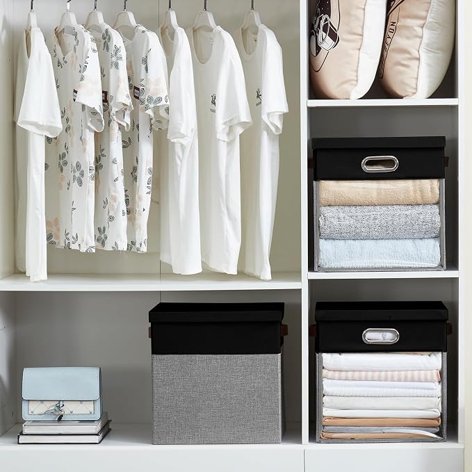 Fabric Storage Cubes with Clear Windows and Lids 11'' Foldable Storage Bins - Image 5