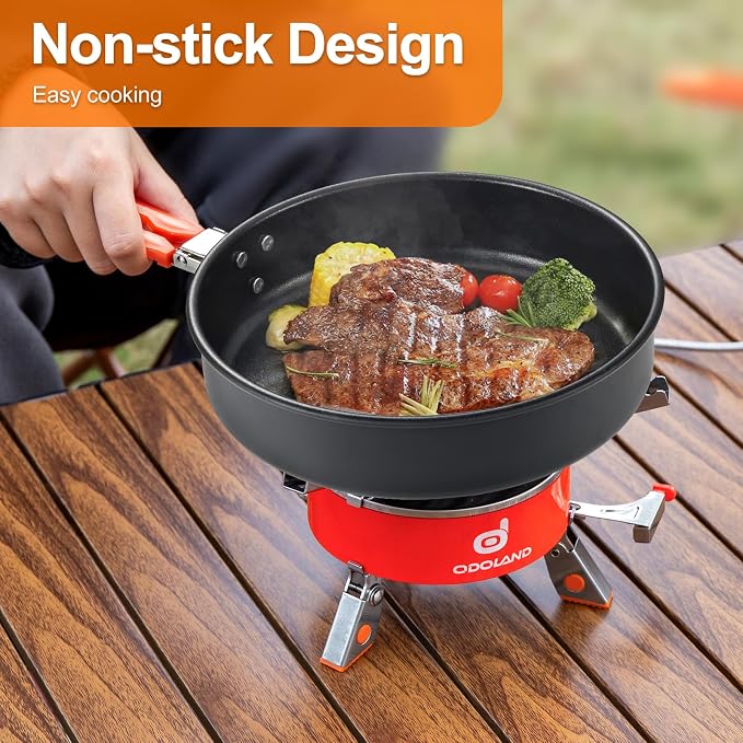 Odoland Camping Cookware Mess Kit, Non-Stick Lightweight Camping Pot and Fry - Image 6