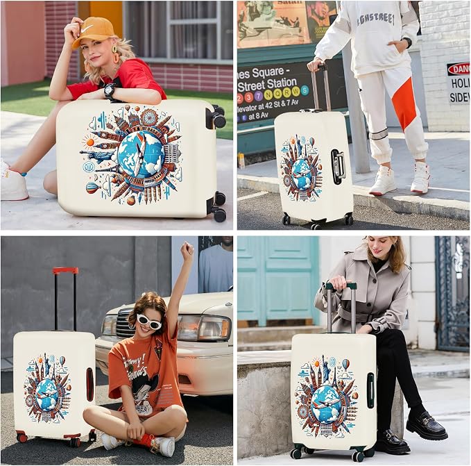 ANNA QUEEN Travel Around the World Luggage Cover, Colorful Landmark Suitcase - Image 6