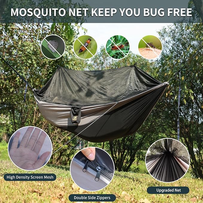Camping Hammock with Net, Portable Lightweight Double Hammocks with Tree Straps - Image 3