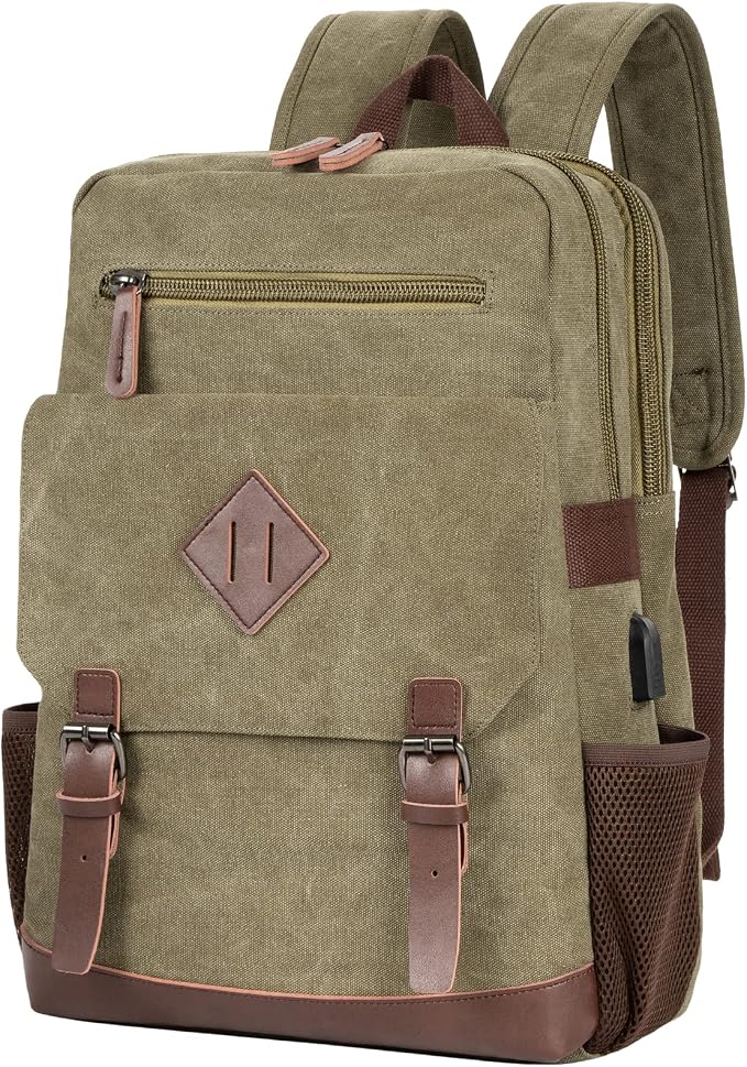 Modoker Vintage Backpack for Men Women, Canvas Bookpack Fits Most 15.6 Inches by Modoker