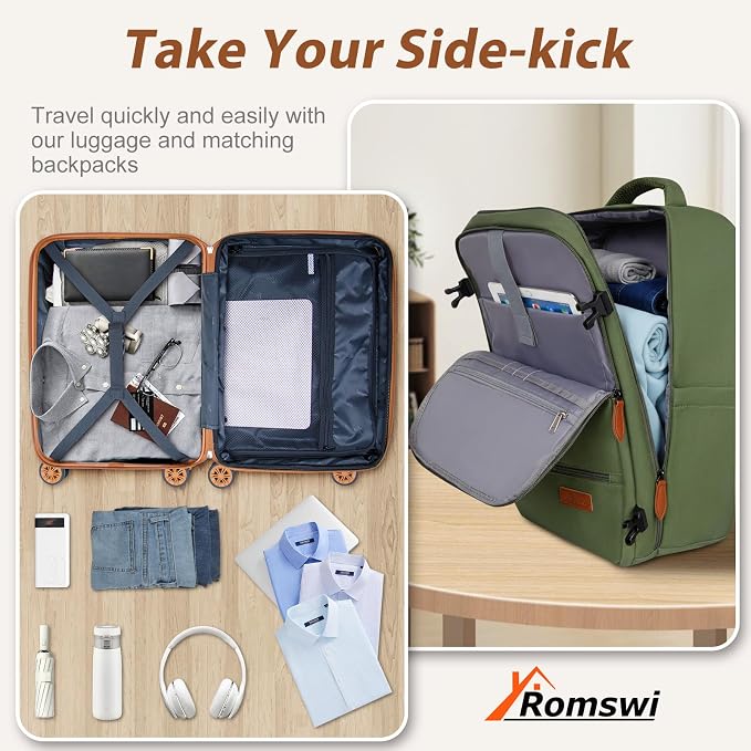 Romswi Luggage Sets 2 Piece22In, Expandable 22x14x9 Carry On Luggage - Image 5