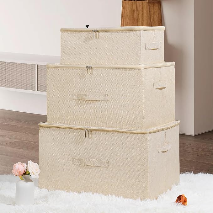 ANMINY 3PCS Storage Bins with Zipper Lids 13 Qt Lidded Fabric Storage Boxes - Image 7