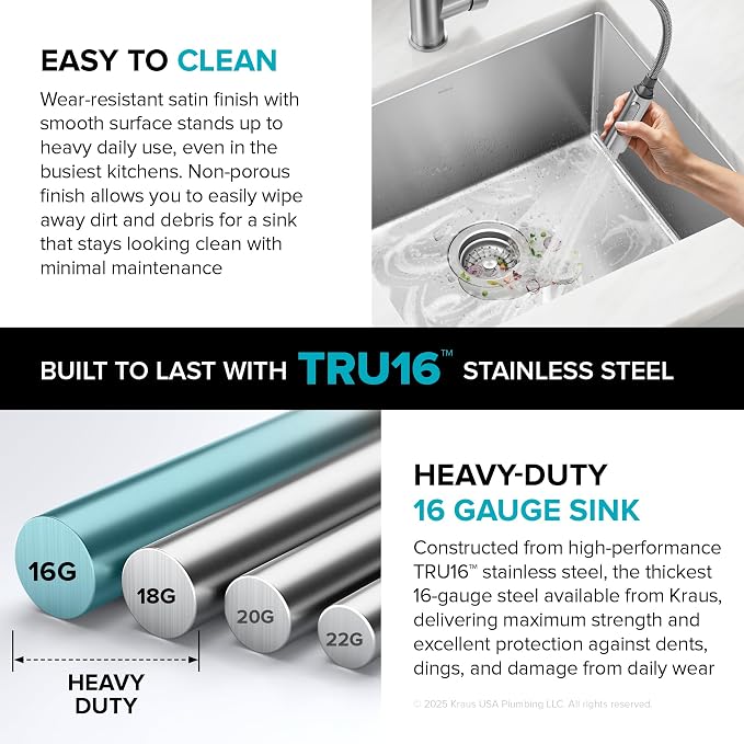 Kraus KHU111-25 Standart PRO 16 Gauge Undermount Single Bowl Stainless Steel - Image 9