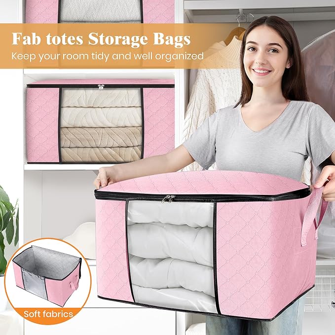 Fab totes 8 Pack Clothes Storage, Foldable Thick Fabric Blanket Storage Bags - Image 5