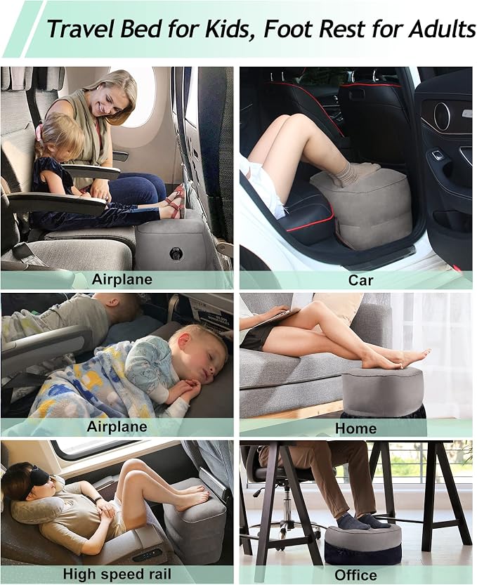 JefDiee Inflatable Foot Rest Pillow, Kids Airplane Bed, Adjustable 3 Layers - Image 2