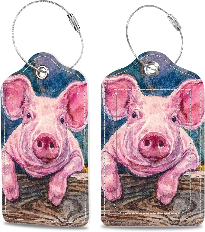 Set of 2 Luggage Tags Cute Baby Piggy Leather Suitcases Tag by MSEAANBK