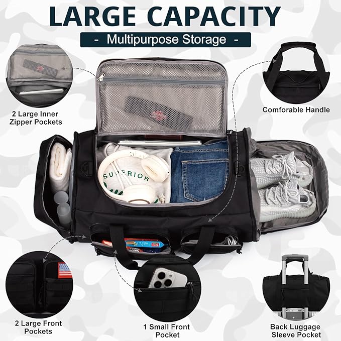 Tactical Gym Bag for Men，50L Large 3 in 1 Sports Duffle Bag - Image 3