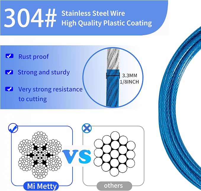 3.3mm Outdoor Travel Stainless Steel Security Cable-20ft Luggage Lock Safety - Image 2
