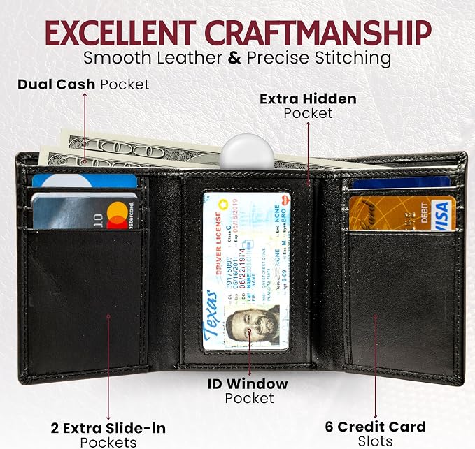 BULL GUARD Genuine Nappa Leather Trifold Wallet - Image 5