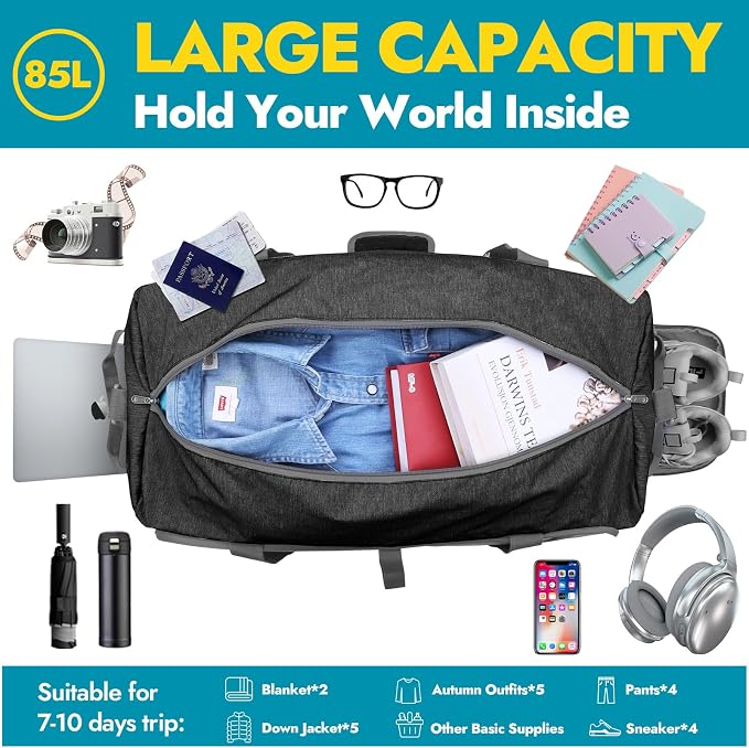 Canway 85L Travel Duffel Bag, Foldable Weekender Bag - Image 3