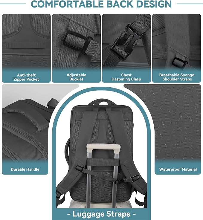 60L Extra Large Travel Laptop Backpack, 3XL Expandable Carry On Backpack - Image 5