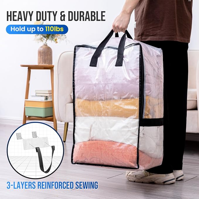 TAILI 2 Pack Clear Moving Bags w/Adjustable Backpack Straps, Moving Supplies - Image 5